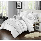 8 Pcs Splendid White With Grey Bed Set - Quilt, Pillow & Cushion Cover